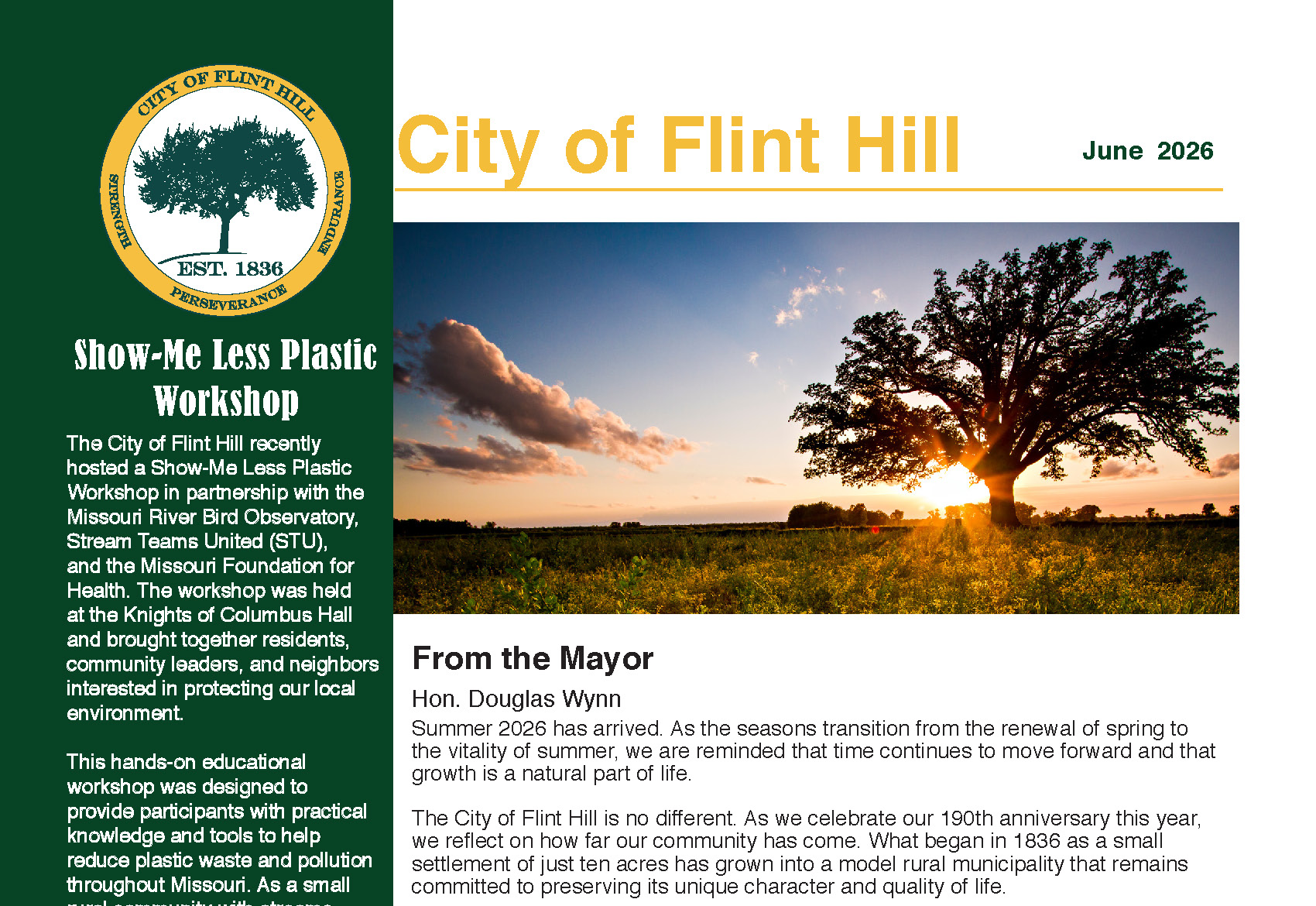 Top half of City of Flint Hill June 2026 Newsletter